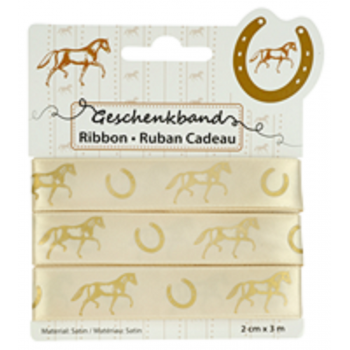 Pferdegeschenkband, Reitergeschenkband, Geschenkband mit Pferdemuster, Goldenes Pferdegeschenkband